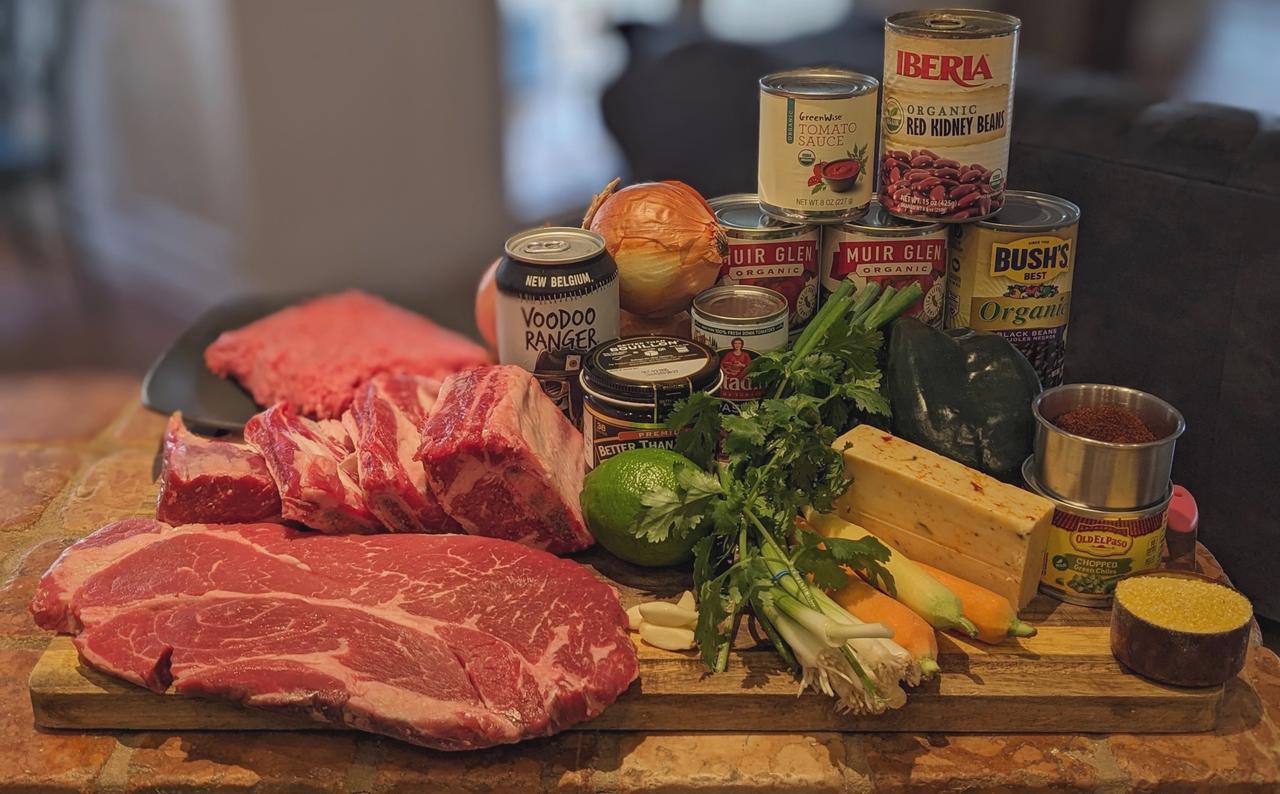 Ingredients for Beefy Triple-Threat Slow Cooker Chili