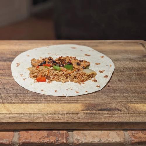 A photo of the layers of the Great Wall Burrito before wrapping it.