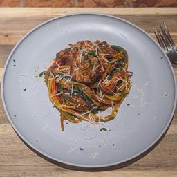 Colorful Spaghetti with Hidden Veggie Meatballs