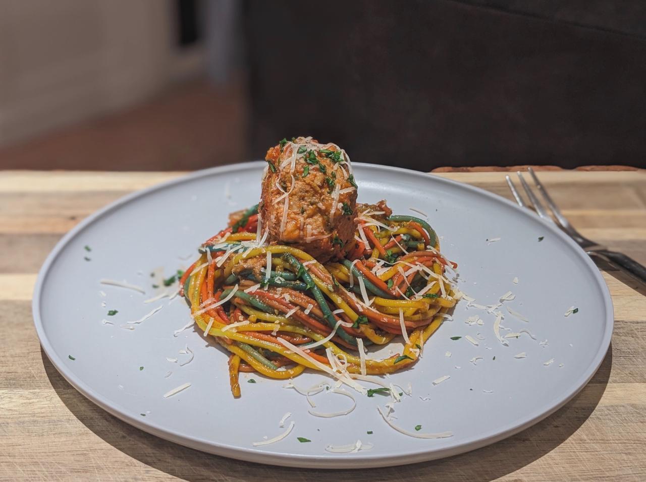 Colorful Spaghetti with Hidden Veggie Meatballs