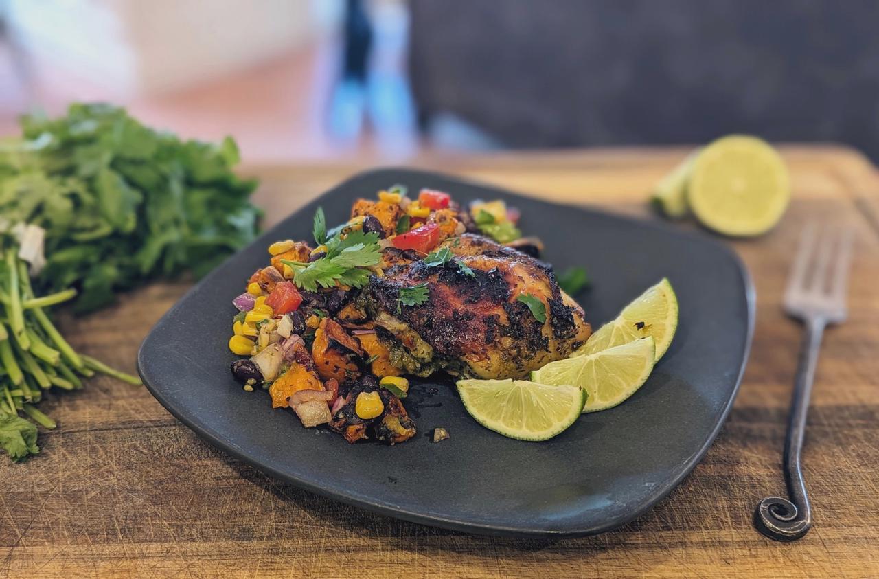 Crispy Caribbean Chicken with Sweet Potato & Black Bean Salad