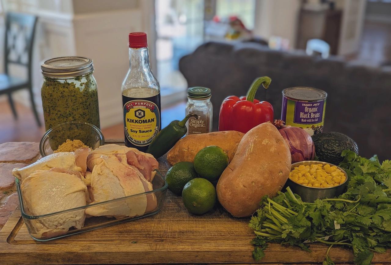 Ingredients for Crispy Caribbean Chicken with Sweet Potato & Black Bean Salad