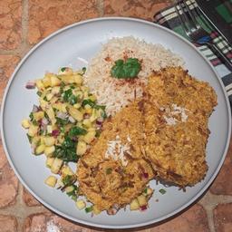 Crispy Coconut-Curry Chicken with Mango-Pineapple Salsa