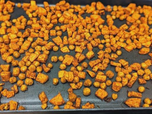 Roasted Sweet potatoes and Chickpeas.