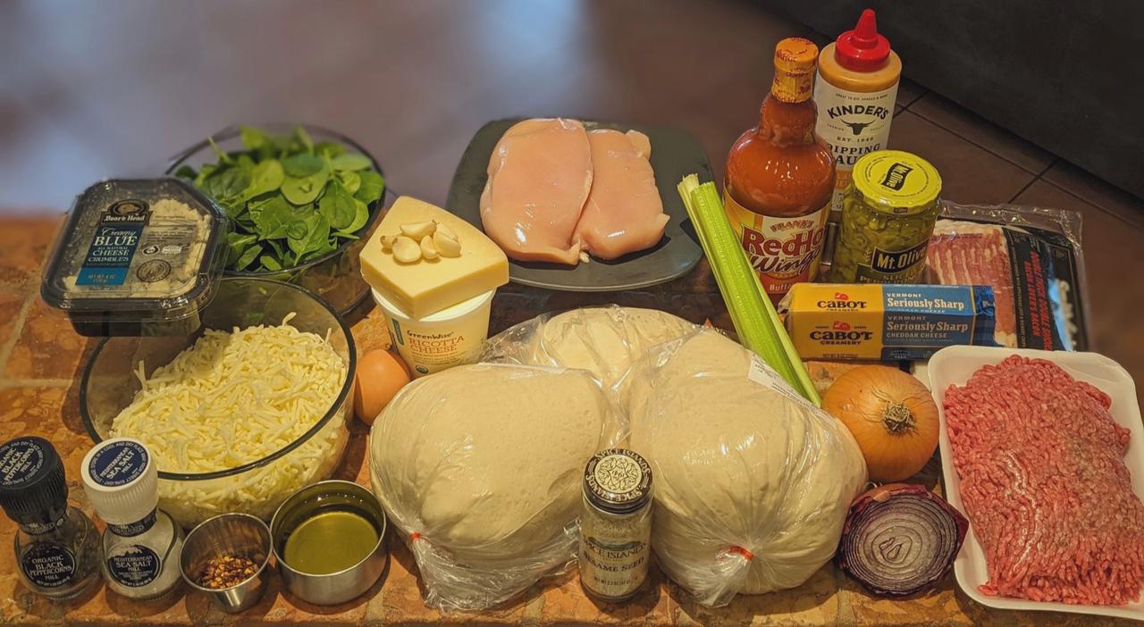 Platter of ingredients for the Garbage Bread Three Ways recipe.