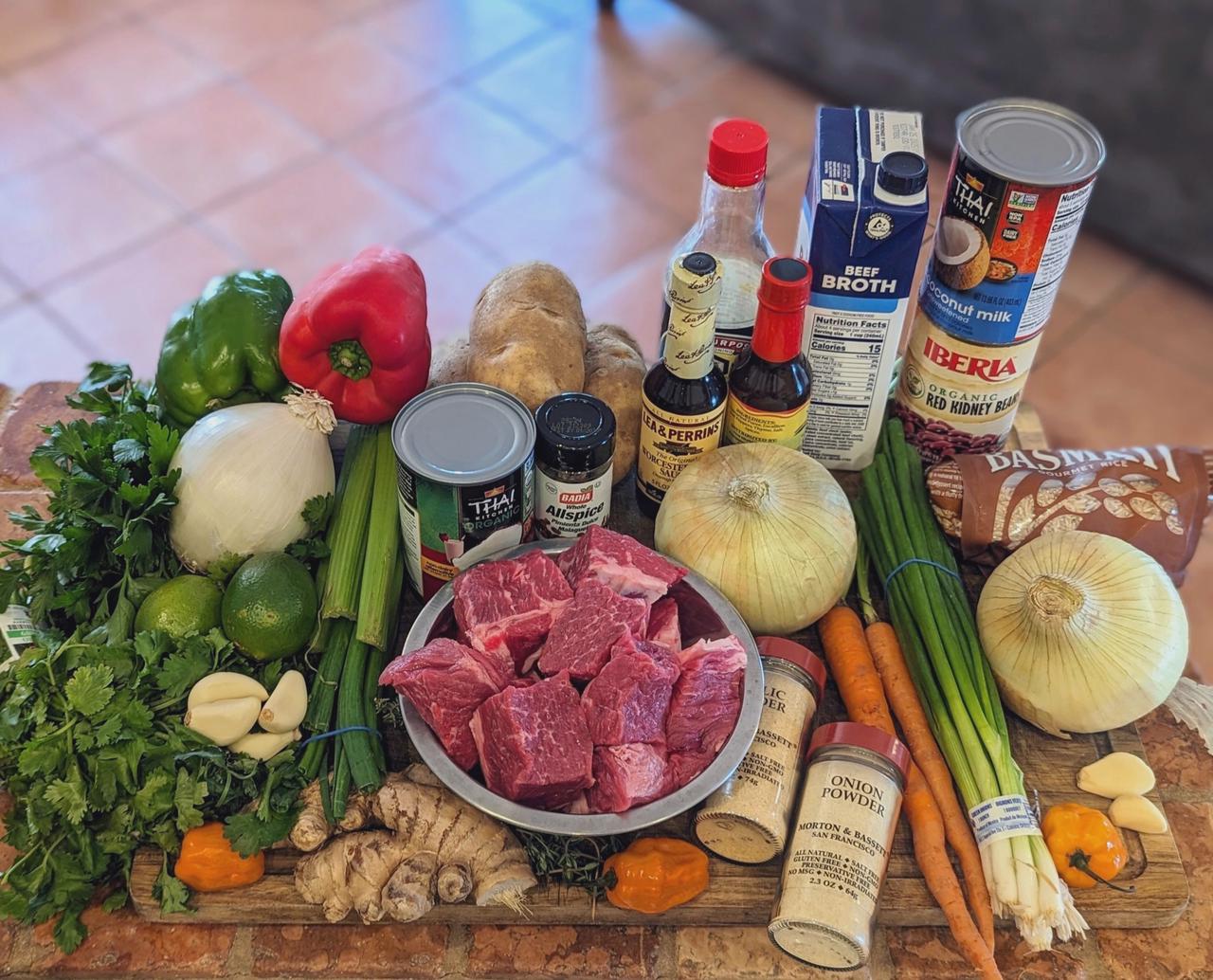 Ingredients for Jamaican Braised Beef with Rice and Peas