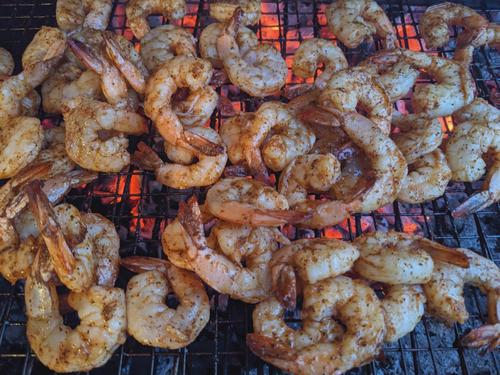 Shrimp on a grill.