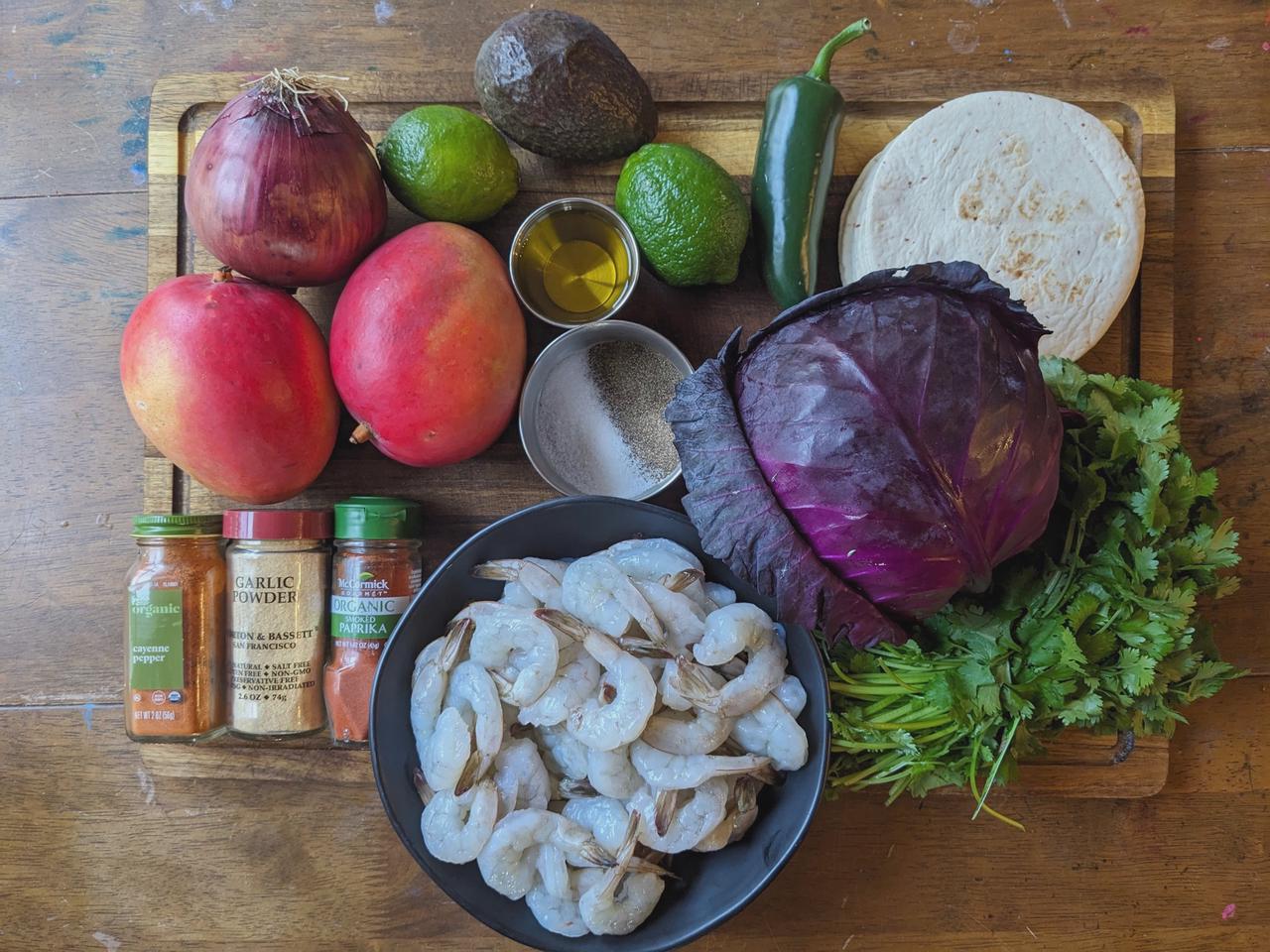 Ingredients for Mango and Spicy Grilled Shrimp Tacos