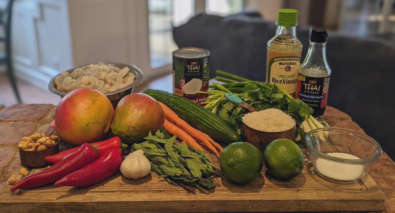 Ingredients for Shrimp and Mango Salad with Coconut Rice