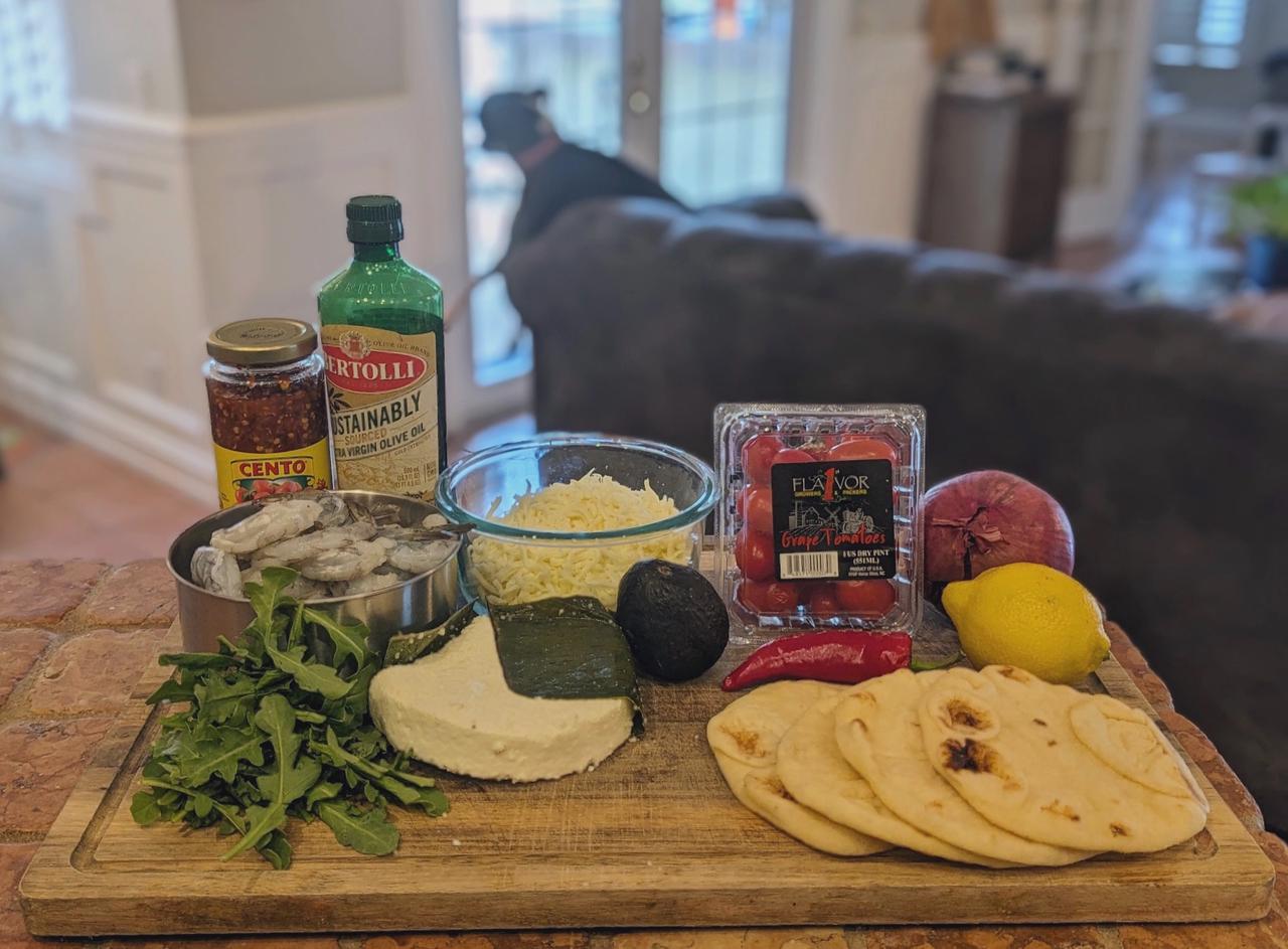 Ingredients for Spicy Cherry Pepper Shrimp Flatbread