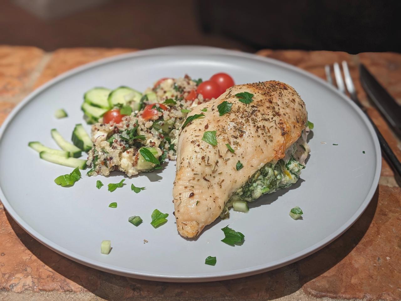 Spinach & Ricotta Stuffed Chicken With Quinoa Salad