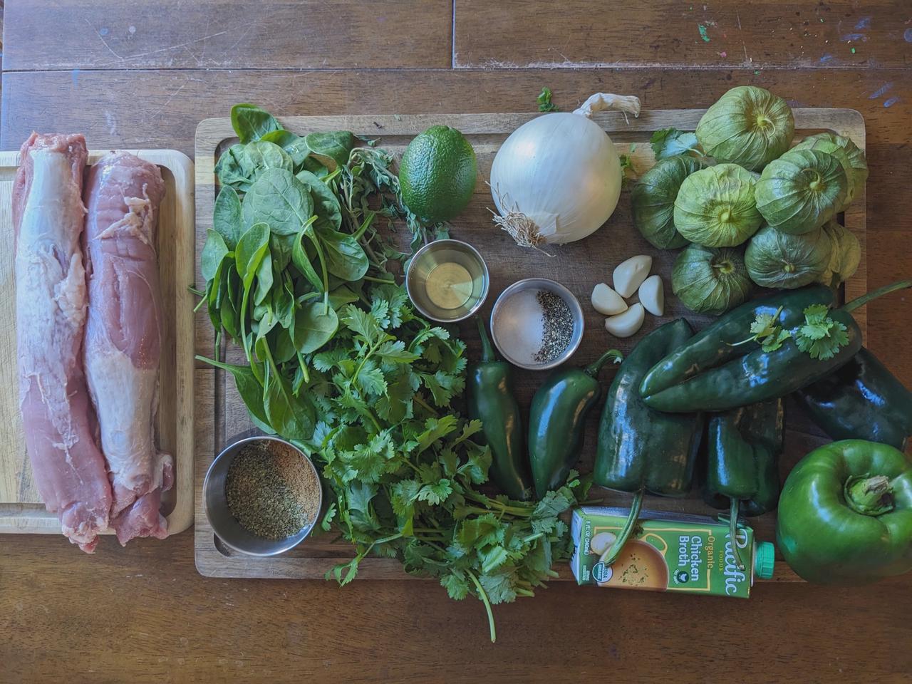 Ingredients for pork chile verde.