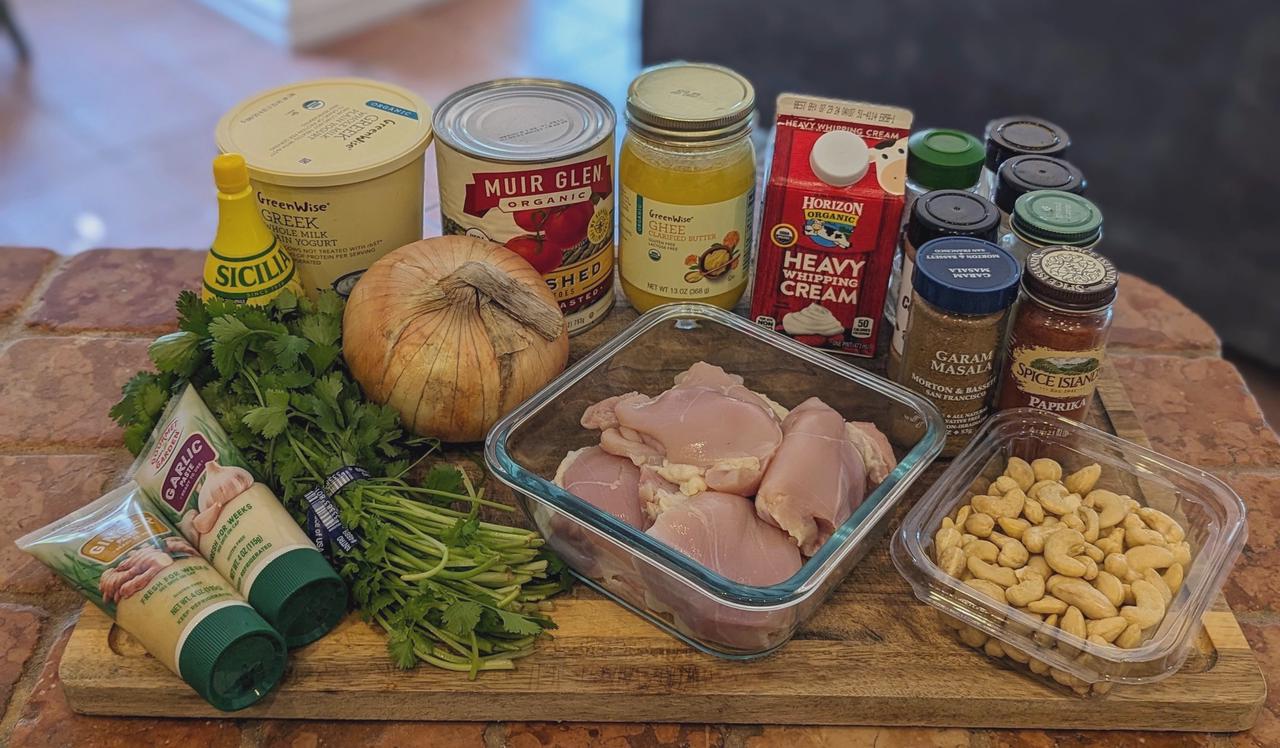 Ingredients for Cashew Butter Chicken