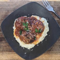 Juicy Meatballs with Tangy Tomato Sauce and Creamy Mashed Potatoes