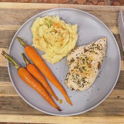 Lemon Herb Chicken with Creamy Mashed Potatoes and Roasted Carrots