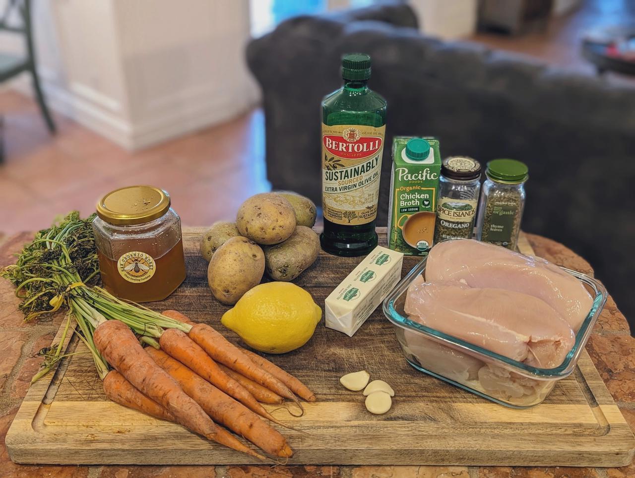 Ingredients for Lemon Herb Chicken with Creamy Mashed Potatoes and Roasted Carrots