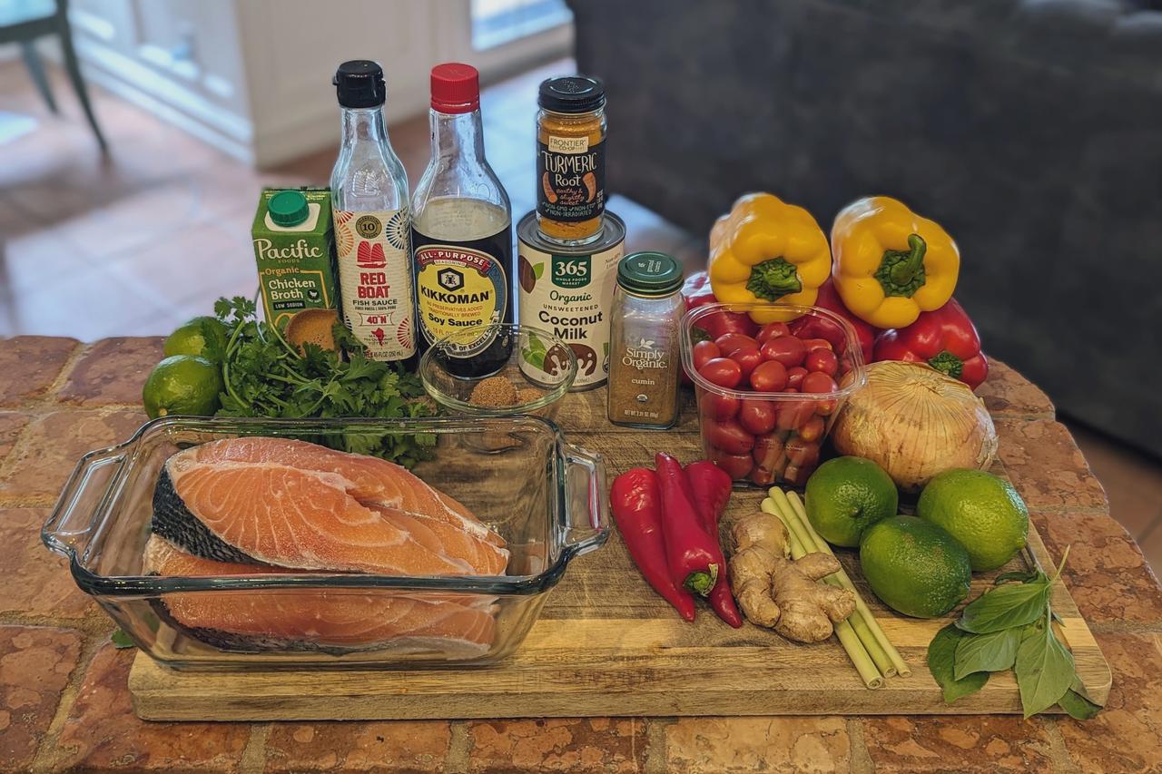 Ingredients for Thai Salmon Curry Bowl